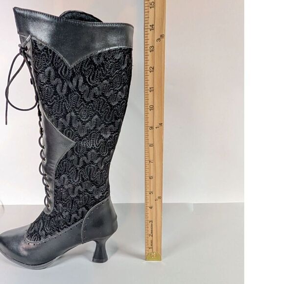 Victorian Boots Size 4 Black Lace Up Knee High Edwardian Witchy Regency Lolita - Picture 10 of 13
